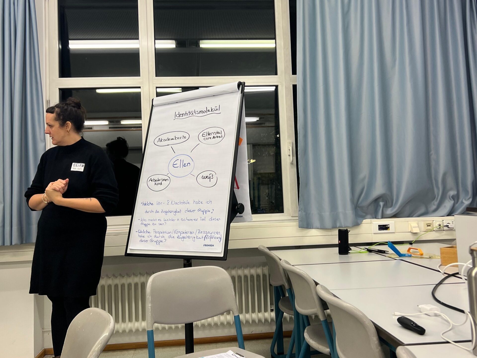Ellen Uhrhan stellt im Workshop ihr Identitätsmolekül vor